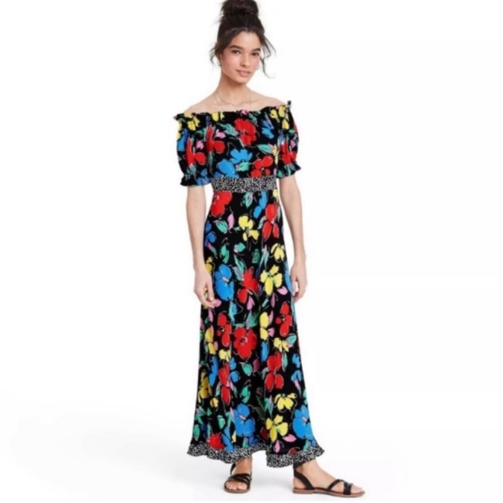 NWT RIXO x Target Floral Off–Shoulder Puff Sleeve Maxi Dress Size 6 - Picture 2 of 15